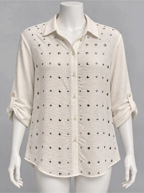 NY Collection Studded Button Down Shirt Size Large NWT